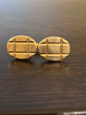 Vintage Kreisler USA 14K RG Rolled Gold Mid Century Oval Plaid Cufflinks